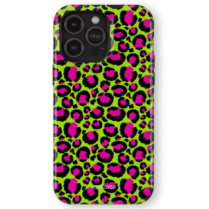 iphone 14 pro max telefono deklas spalvotas leopardo stiliaus