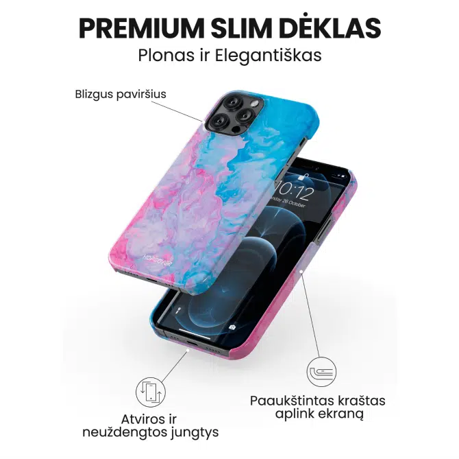 iphone 14 pro max telefono deklas marmurinis rozines ir zydros spalvos