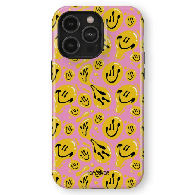 iphone 14 pro max telefono deklas su geltonom sypsenom roziniame fone