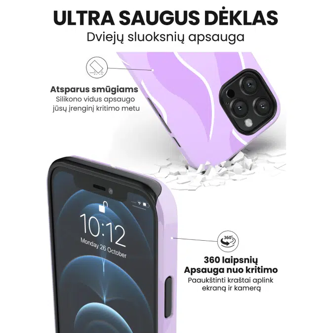 iphone 14 pro max telefono deklas violetines spalvos su ugnim