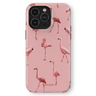 iphone 14 pro max telefono deklas rozines spalvos su flamingais