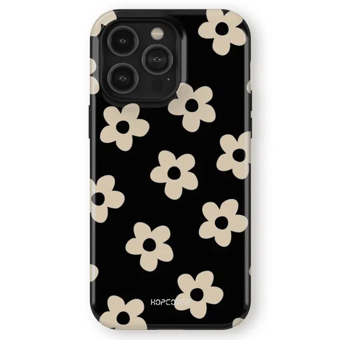 iphone 14 telefono dekliukas juodos spalvos su baltomis gelemis
