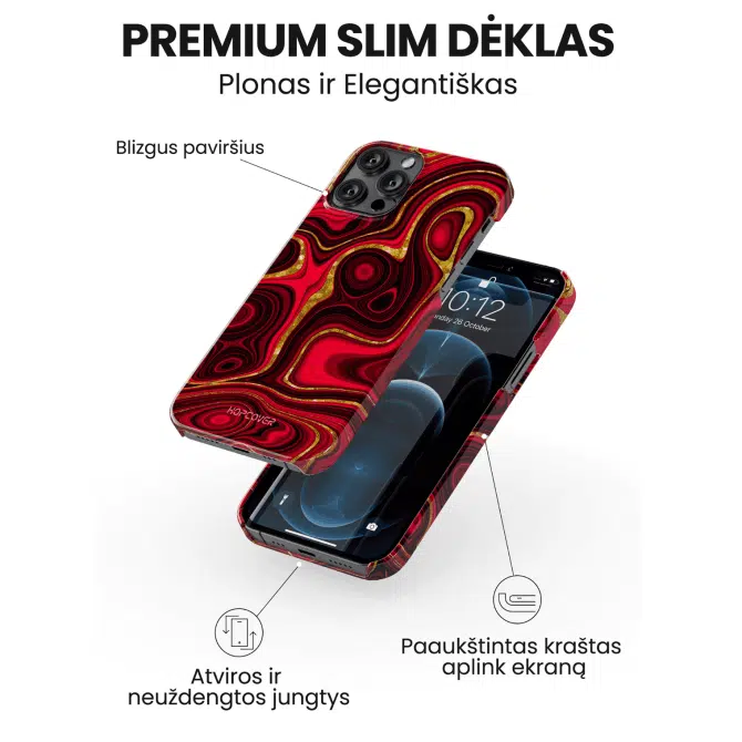 iphone 14 pro max telefono deklas raudonos spalvos marmuro stiliaus