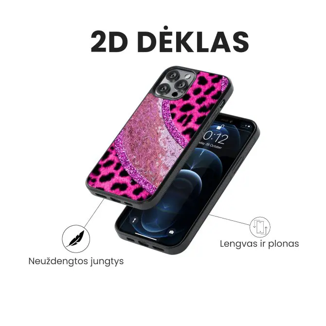 iphone 14 pro max telefono deklas rozines spalvos leopardo stiliaus